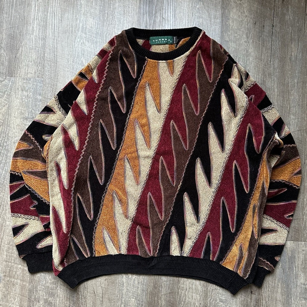 Norm Thompson Tundra Vintage‎ 3D Knit Sweater XXL Abstract Coogi Style